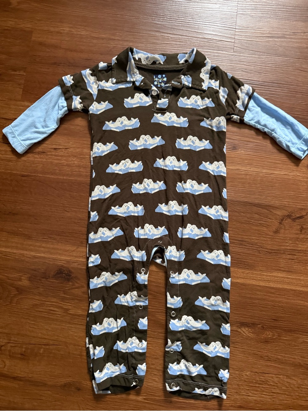 Kickee Pants Brown One-Piece with Light Blue Accents and Sea Lion Print